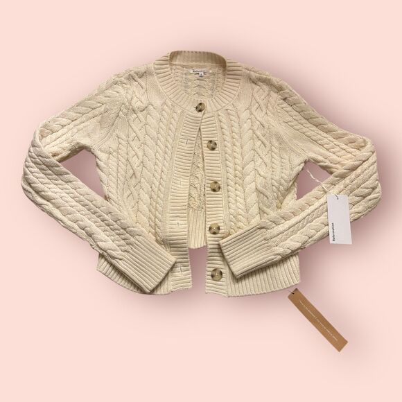 Reformation Cardigan Sweater Womens Small Ivory Cable Knit Button Front NEW - Picture 1 of 8